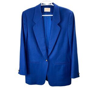 Vintage Pendleton Virgin Wool Blazer Jacket 12 Women Blue 1970s Lined Brass